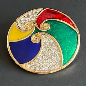 Vintage TARA Irish Multi Color Enamel Swirl Pave Set Rhinestone Brooch Ireland